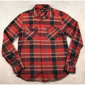 Fox Racing Flannel Shirt Mens Sz Small Red Black Plaid Long Sleeve Button Up